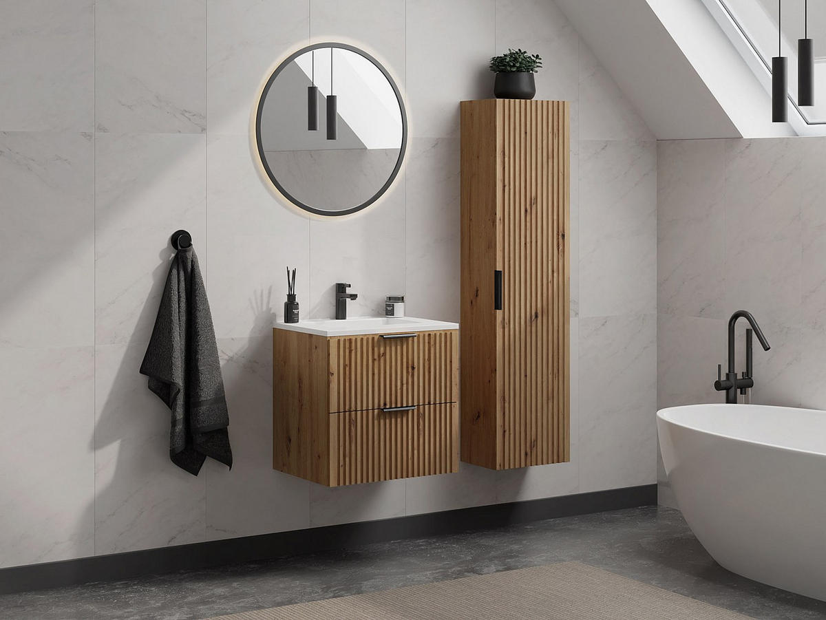 BADSCHRANK - 35 cm x 25 cm - Holz, Platte - Naturfarben Hell - ZEVARA - Naturfarben, Holz (35/140/25cm) - Vente-Unique