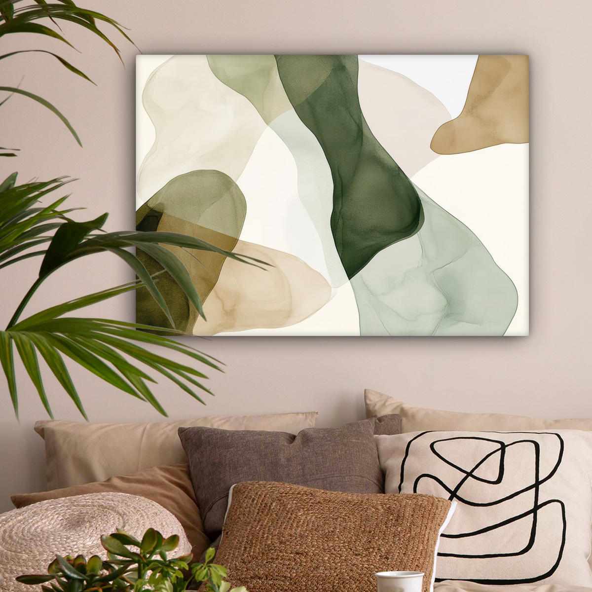 LEINWANDBILD Japandi - Abstrakt - Grün Wandbilder 80x60 cm - Salbeigrün, Textil (80/60cm) - MuchoWow