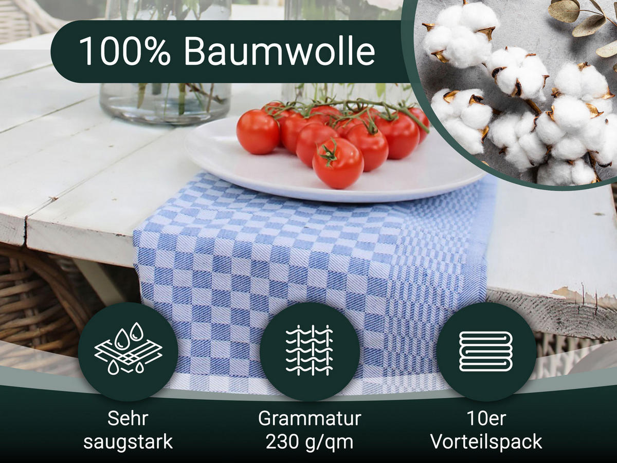 GESCHIRRTÜCHER, 10er-Set, 46x90 cm, 100% Baumwolle, Blau - Blau, Textil (46/90cm) - Zollner
