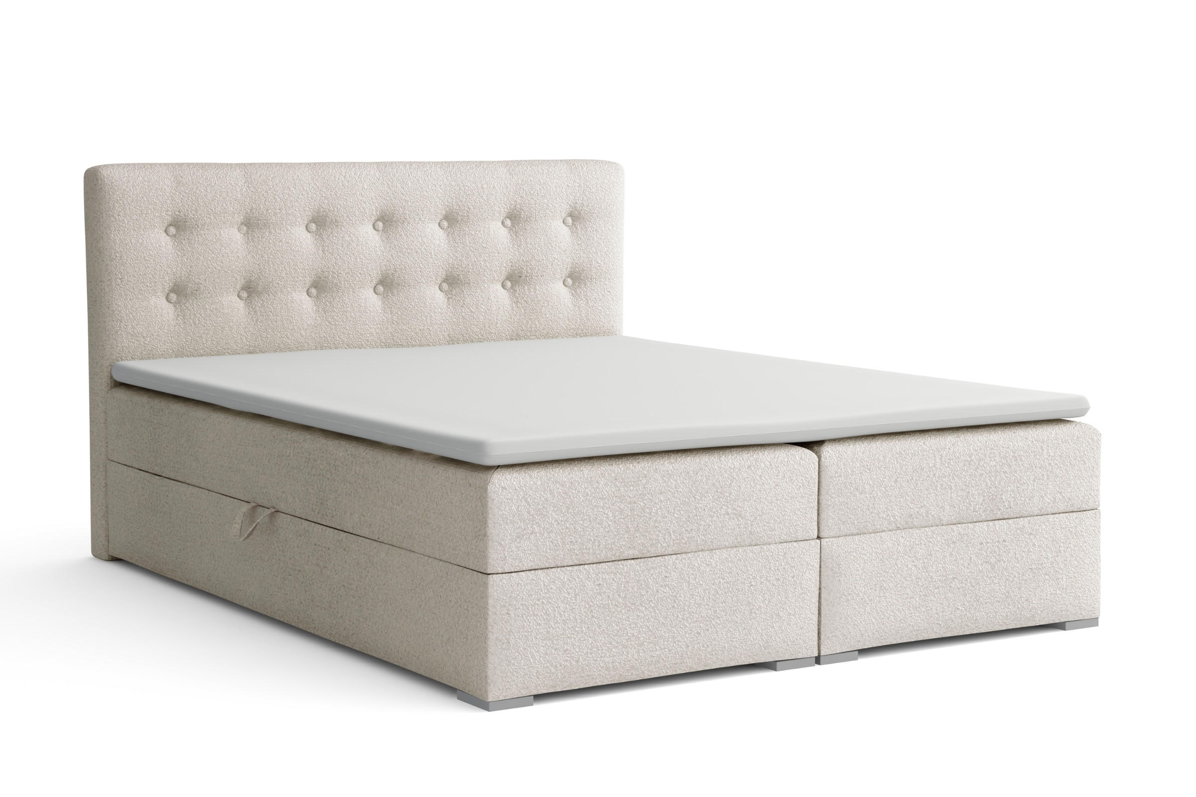 BOXBETT CYNTHIA LUX 160/200 in Boucle Ecru H3 - Ecru, Holzwerkstoff (160/200cm) - Deine Möbel 24