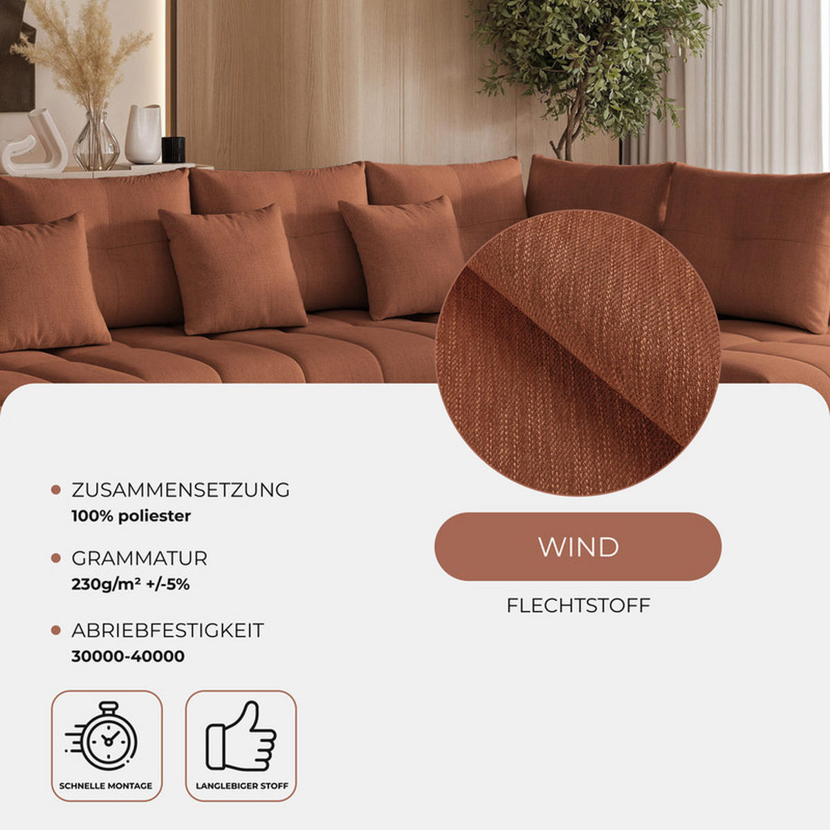 WOHNLANDSCHAFT STONE mit Schlaffunktion und Bettkasten, Stoff Braun - Braun, Kunststoff/Textil (350/91/190cm) - Idohome