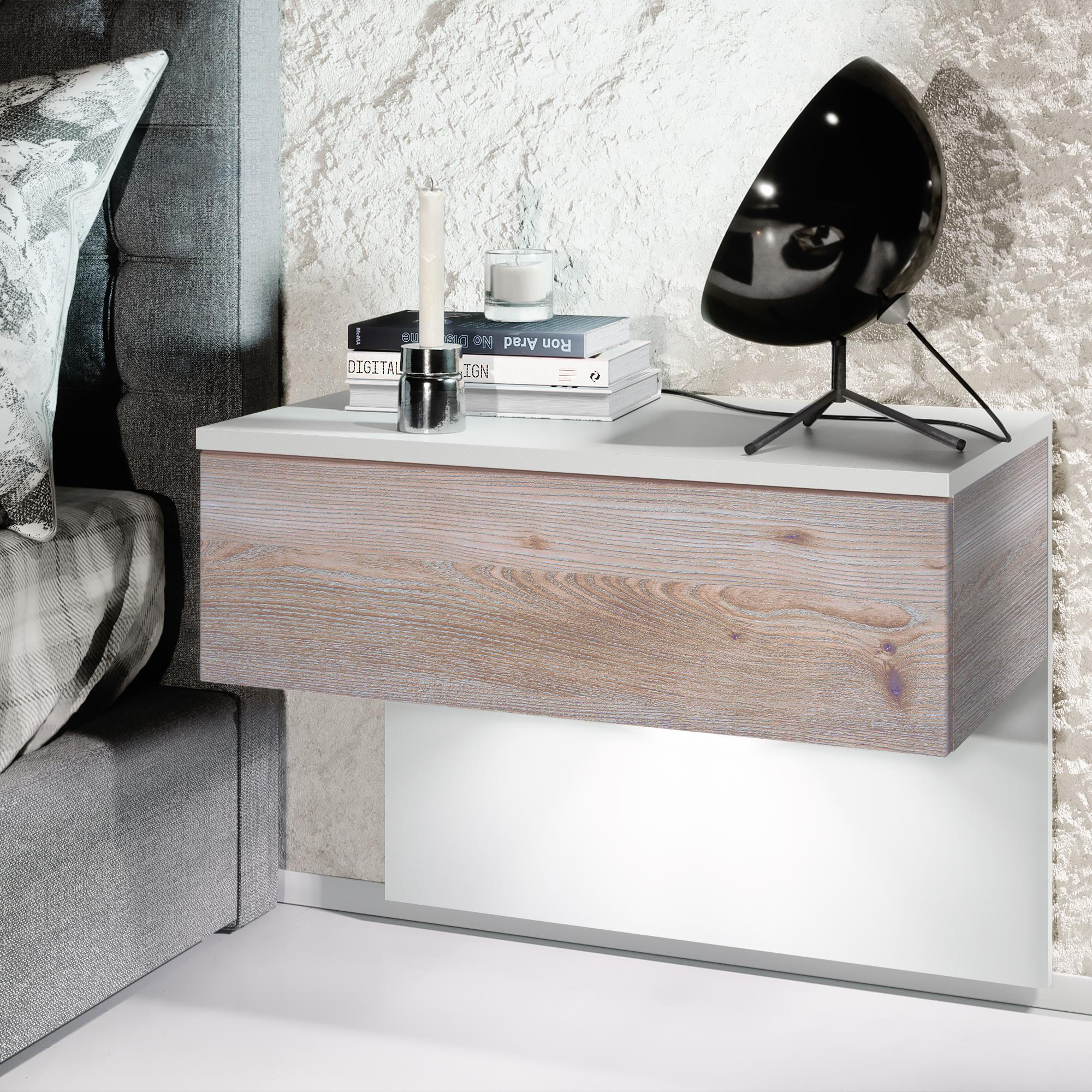 NACHTTISCH Sleep Fronten in Eiche Nordic - Silbereichenfarben, Holzwerkstoff (60/46/35cm) - Vladon