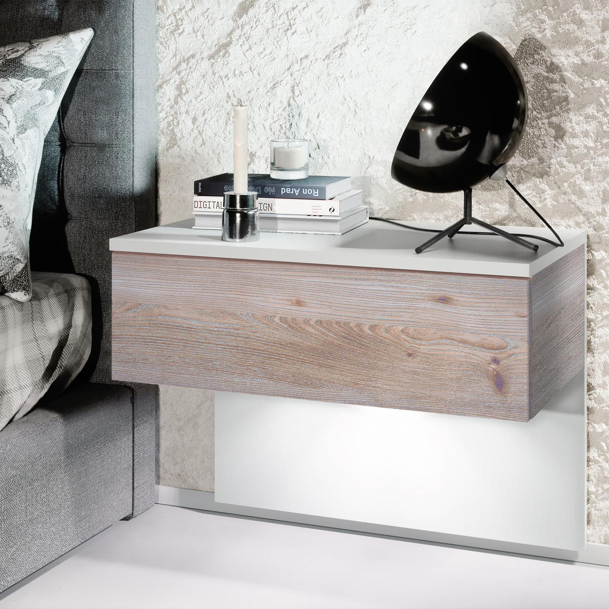 NACHTTISCH Sleep Fronten in Eiche Nordic - Silbereichenfarben, Holzwerkstoff (60/46/35cm) - Vladon