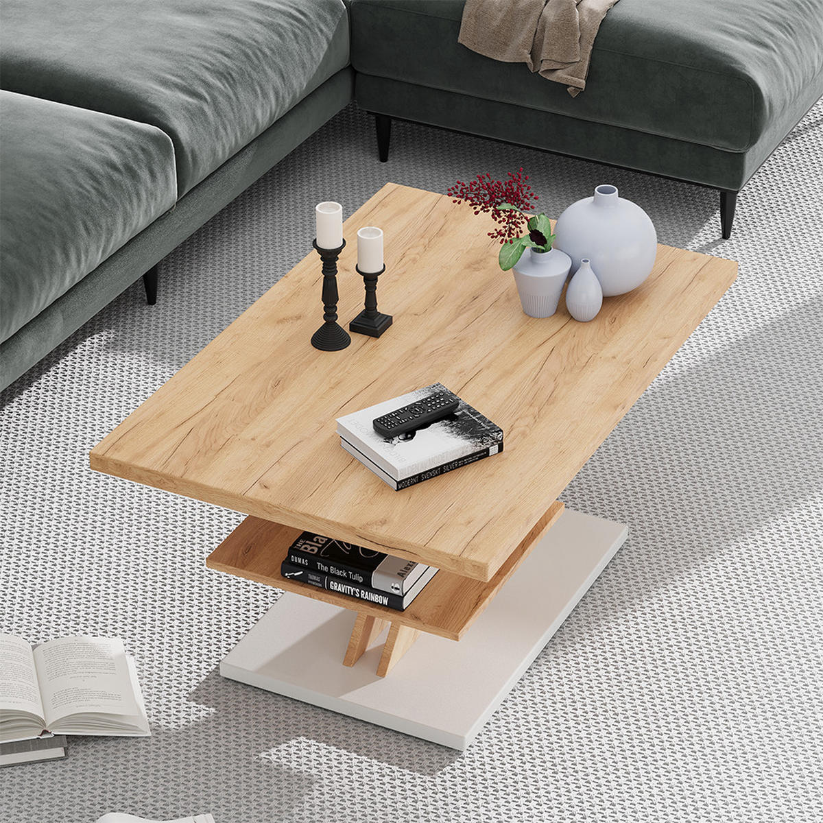 COUCHTISCH Arivo Eiche/Weiß 90 x 60 cm mit Ablage - Eichefarben/Weiß, Holzwerkstoff (60/90/45cm) - Vicco