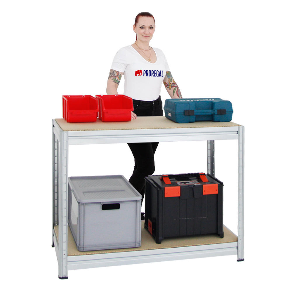 WERKBANK Dino höhenverstellbar 90x120x60 cm Traglast 600 kg Verzinkt - Silberfarben, Metall (120/87/60cm) - PROREGAL