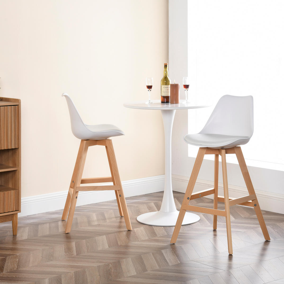 BARHOCKER-SET 2 Stück Weiß - Eichefarben/Weiß, Holz (43/100/51cm) - Urban Meuble