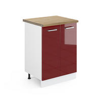 KÜCHENUNTERSCHRANK R-Line Bordeaux Hochglanz 60 cm , AP Eiche - Bordeaux/Weiß, Holzwerkstoff (60/81.6/60cm) - Vicco