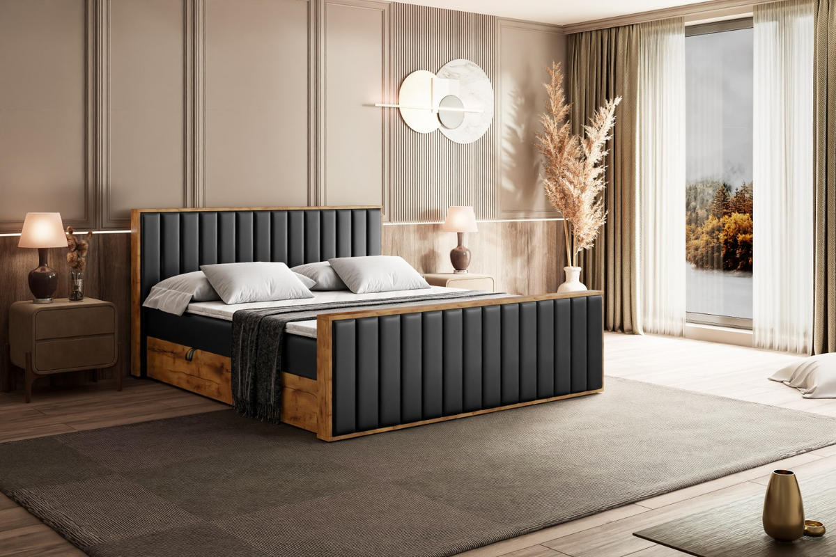 BOXBETT mit Matratze H4 und Lattenrost - LOLLI4-Z - 120x200 - Schwarz Kunstleder - Schwarz, Holzwerkstoff (120/200cm) - ALTDECOR