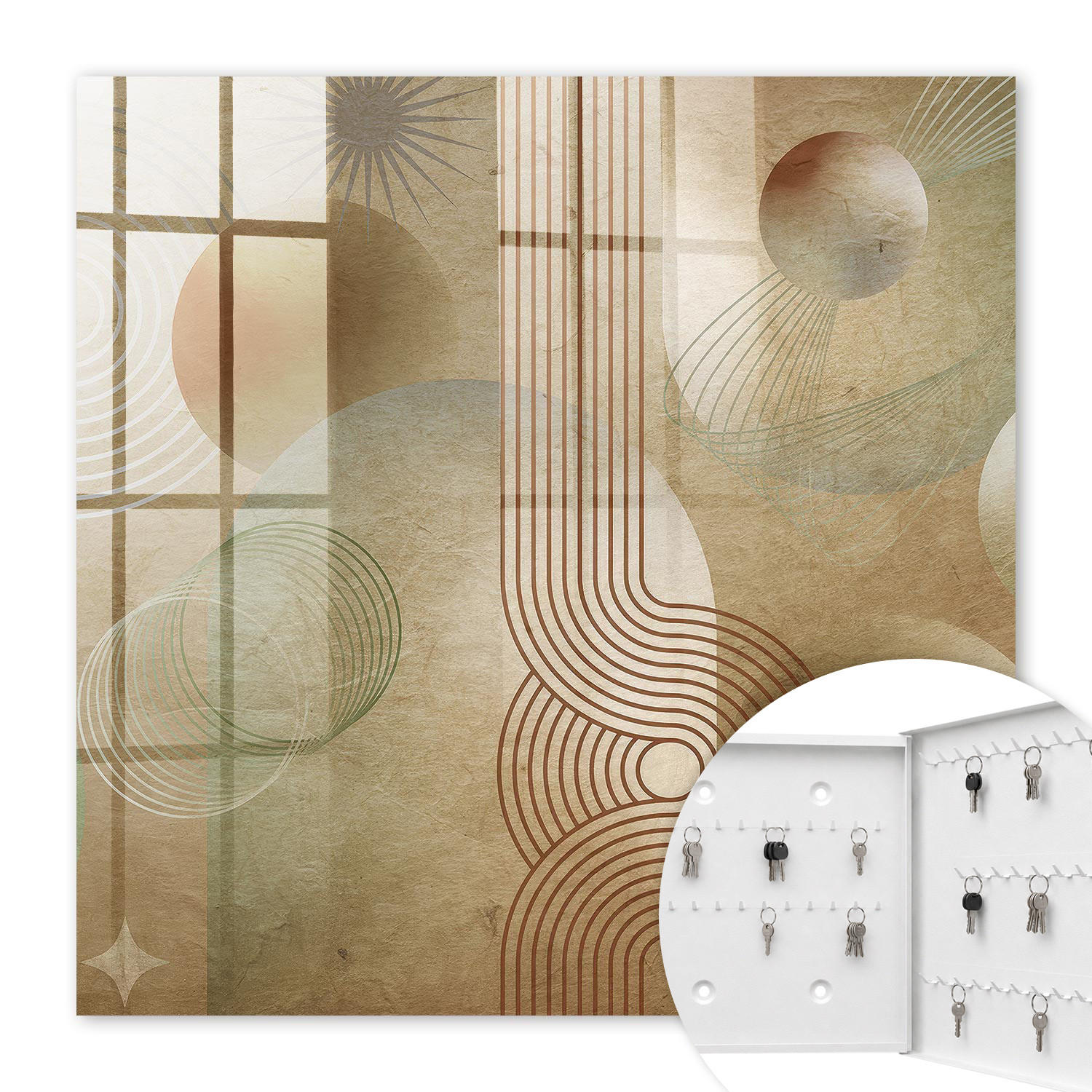 SCHLÜSSELBOX Weiß 30x30 cm – Türöffnung nach rechts - Geometrische Formen - Beige, Metall (30/30/5cm) - TULUP