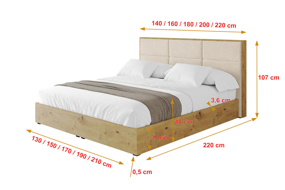 POLSTERBETT mit Bettkasten und Lattenrost, Bett mit Matratze H3/H4 - ENZO1 180x200 Beige - Creme, Holzwerkstoff/Textil (180/200cm) - ALTDECOR