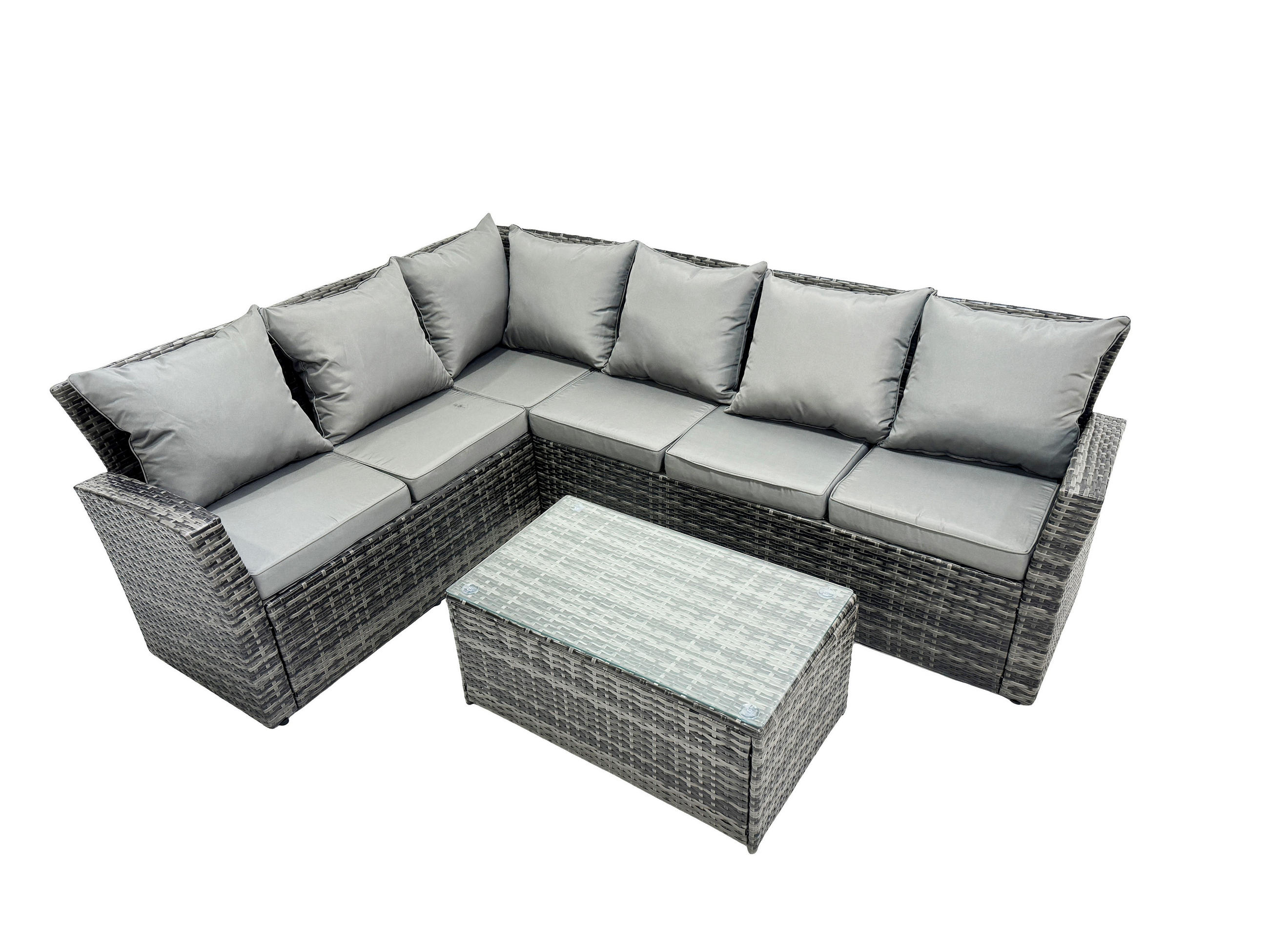 Thumbnail - Fimous Gartenmöbelset, Dunkelgrau, Metall, Kunststoff, Glas, 6-Sitzer, Füllung: Schaumstoff, rechteckig, Gartenmöbel, Ga...