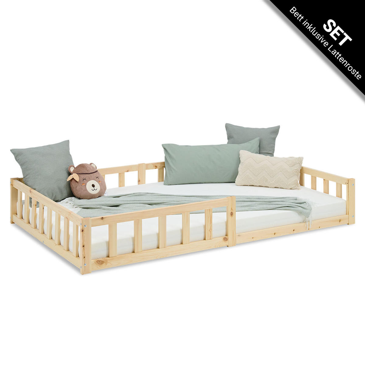 BODENBETT 120x200 cm Natur mit Lattenrost - Naturfarben, Holz (120/200cm) - Homestyle4u