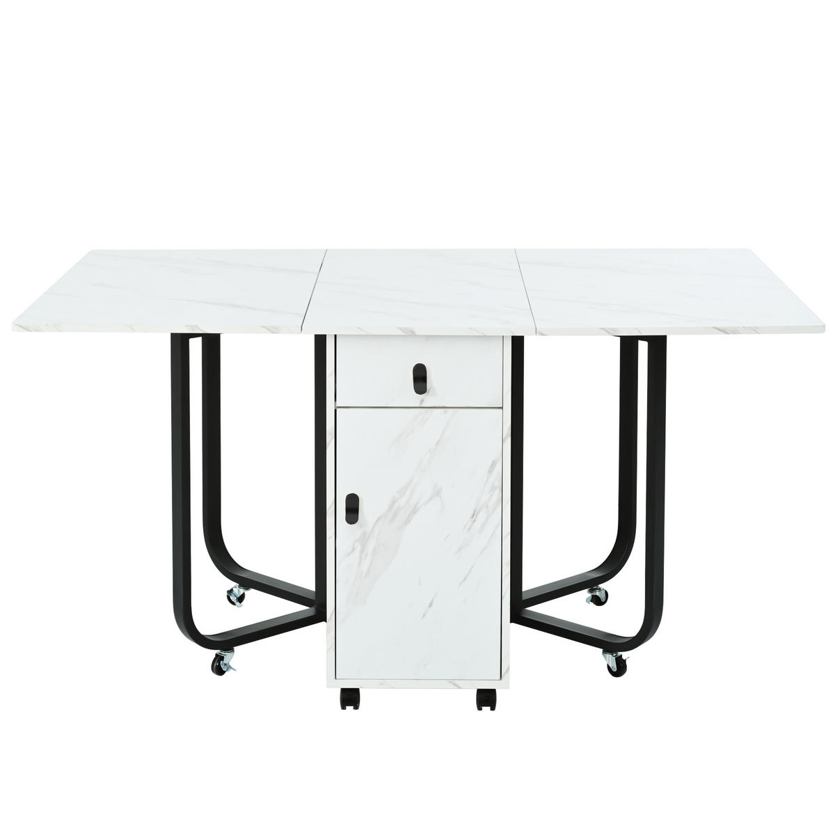 KLAPPBARER Esstisch 60 kg mit 2 Schubladen und Riemenscheibe Weiß MDF - Schwarz/Weiß, Holzwerkstoff (150/80/76cm) - OKWISH