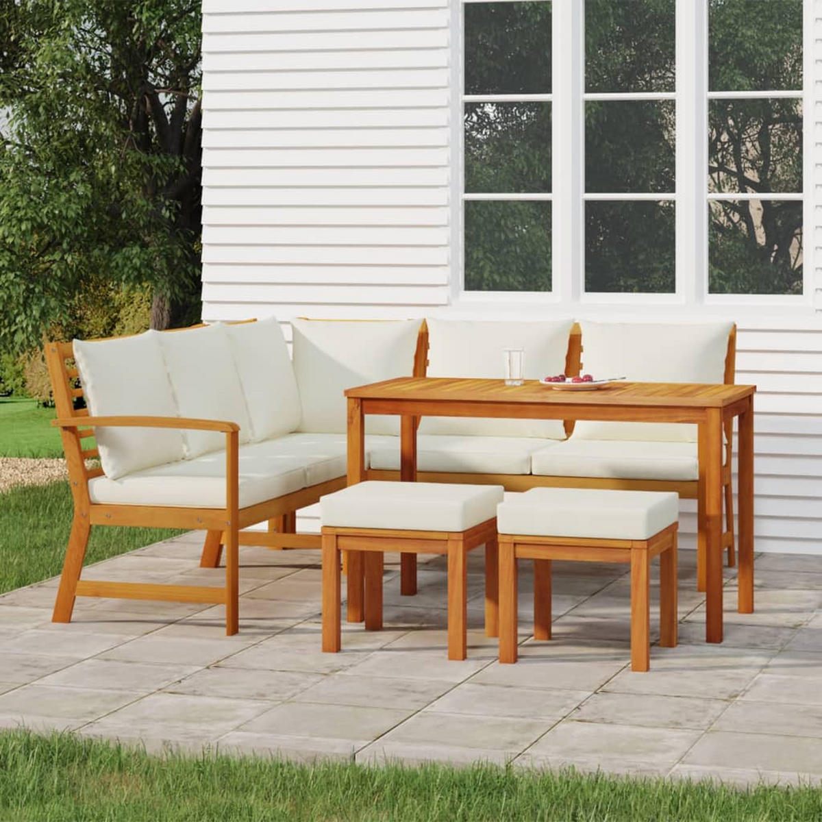 GARTEN-ESSGRUPPE 6Er Set Mit Kissen Massivholz Akazie - Braun, Holz - vidaXL