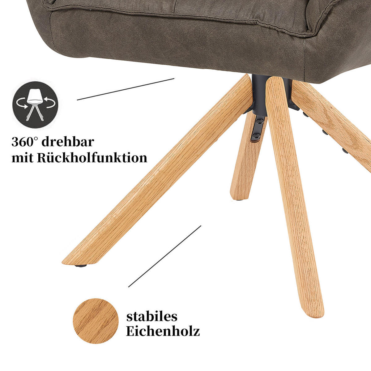DREHSTUHL Mika-Leon 2er-Set - Honigeiche/Taupe, Eichenholz/Holz (60/88/68cm) - DUBI Möbel