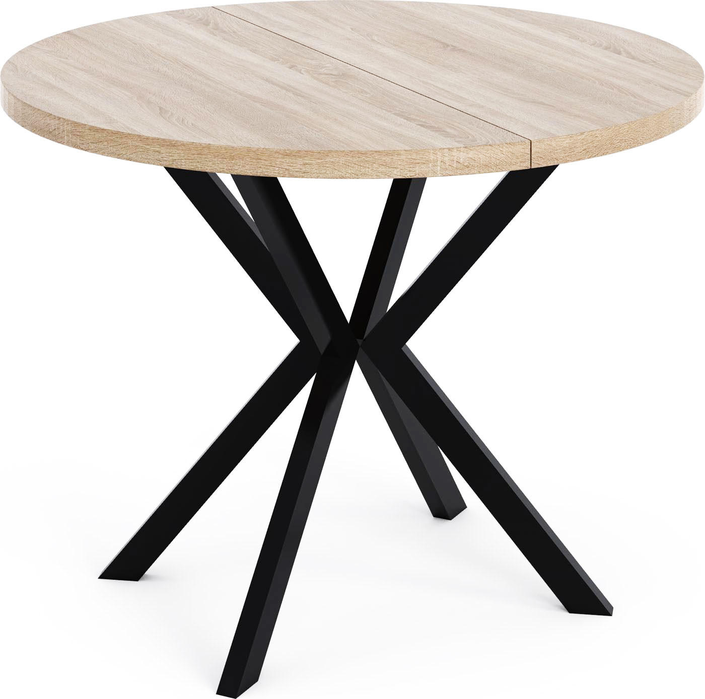 ESSTISCH Valeo runder ausziehbarer, Sonoma Eiche 120-200/120/76 cm - Schwarz/Sonoma Eiche, Holzwerkstoff/Metall (120/120/76cm) - WFL GROUP