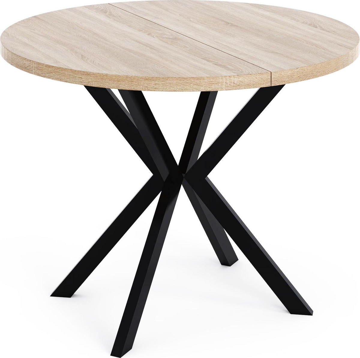 ESSTISCH Valeo runder ausziehbarer, Sonoma Eiche 100-180/100/76 cm - Schwarz/Sonoma Eiche, Holzwerkstoff/Metall (100/100/76cm) - WFL GROUP