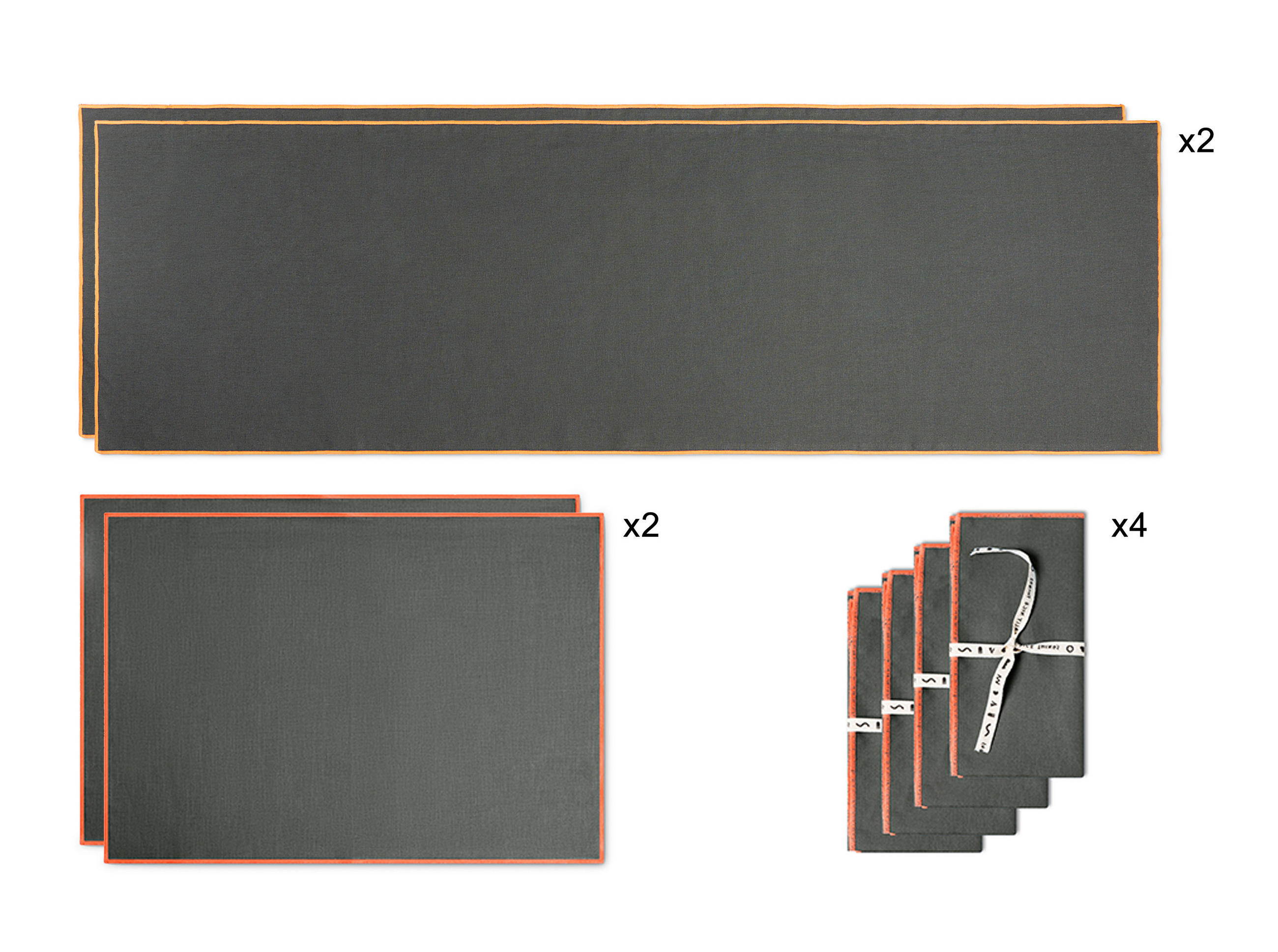 TISCHET 8-teilig, 100% Leinen, marder und fluor SET CONTRAST EDGE - Grau, Textil (40/130cm) - RNT By Really Nice Things