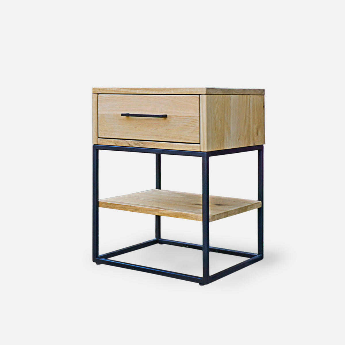 EICHEN-NACHTTISCH im industriellen Stil mit Schublade und Regal für das Schlafzimmer MERIS I - Eichefarben, Holz (40/55/35cm) - Rawood Furniture