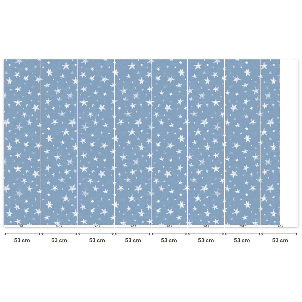 KINDERTAPETE - Sterne - Muster - Blau - 450x260 cm - Hellblau, Papier (450/260cm) - OnlyWow