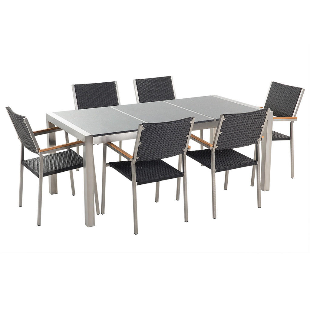MOBILIER DE GRĂDINĂ set cu 6 locuri granit gri lustruit ratan Grosseto