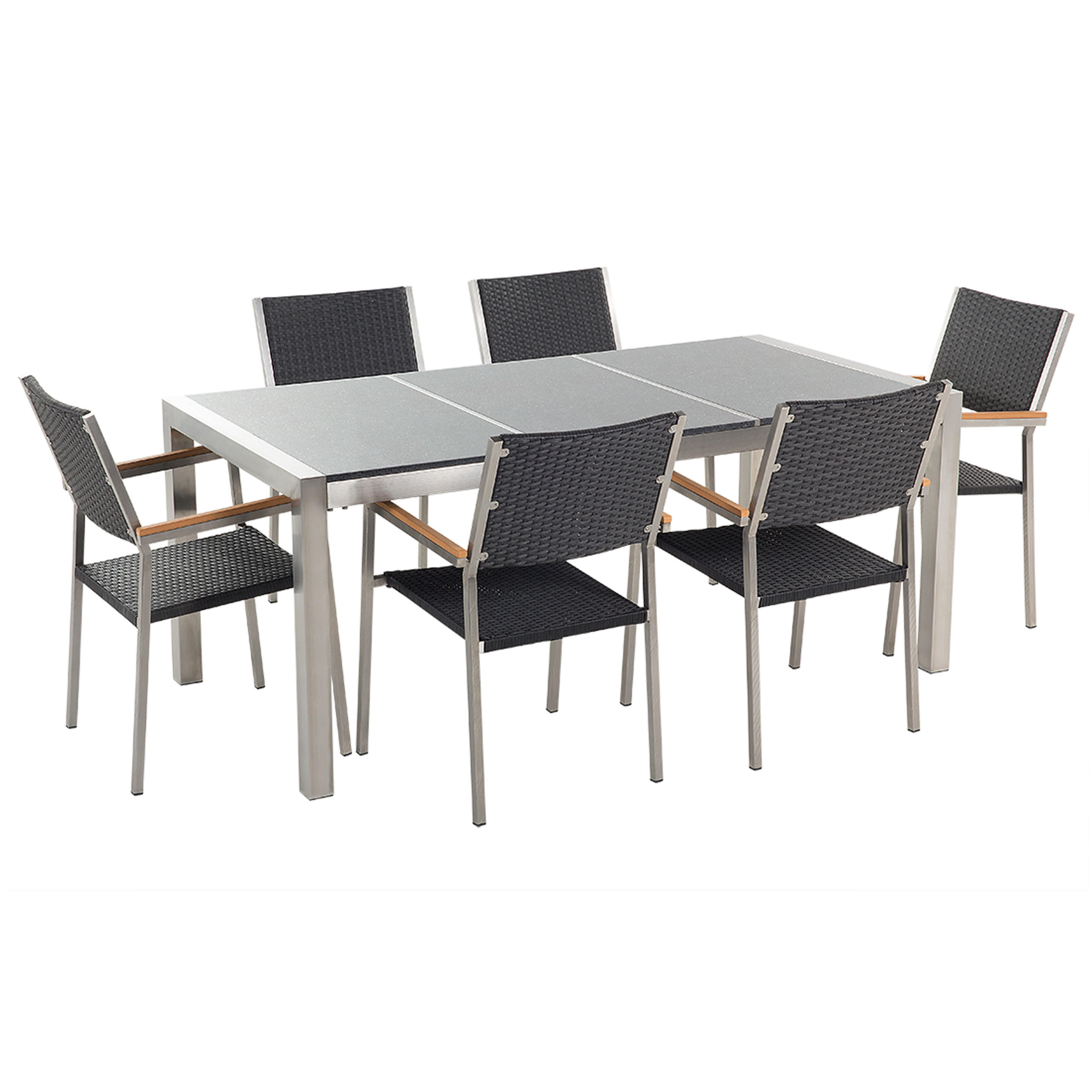 GARTENMÖBEL SET 6-Sitzer Granit grau poliert Rattan Grosseto - Silberfarben/Schwarz, Metall - Beliani