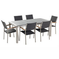 GARTENMÖBEL SET 6-Sitzer Granit grau poliert Rattan Grosseto - Silberfarben/Schwarz, Metall - Beliani