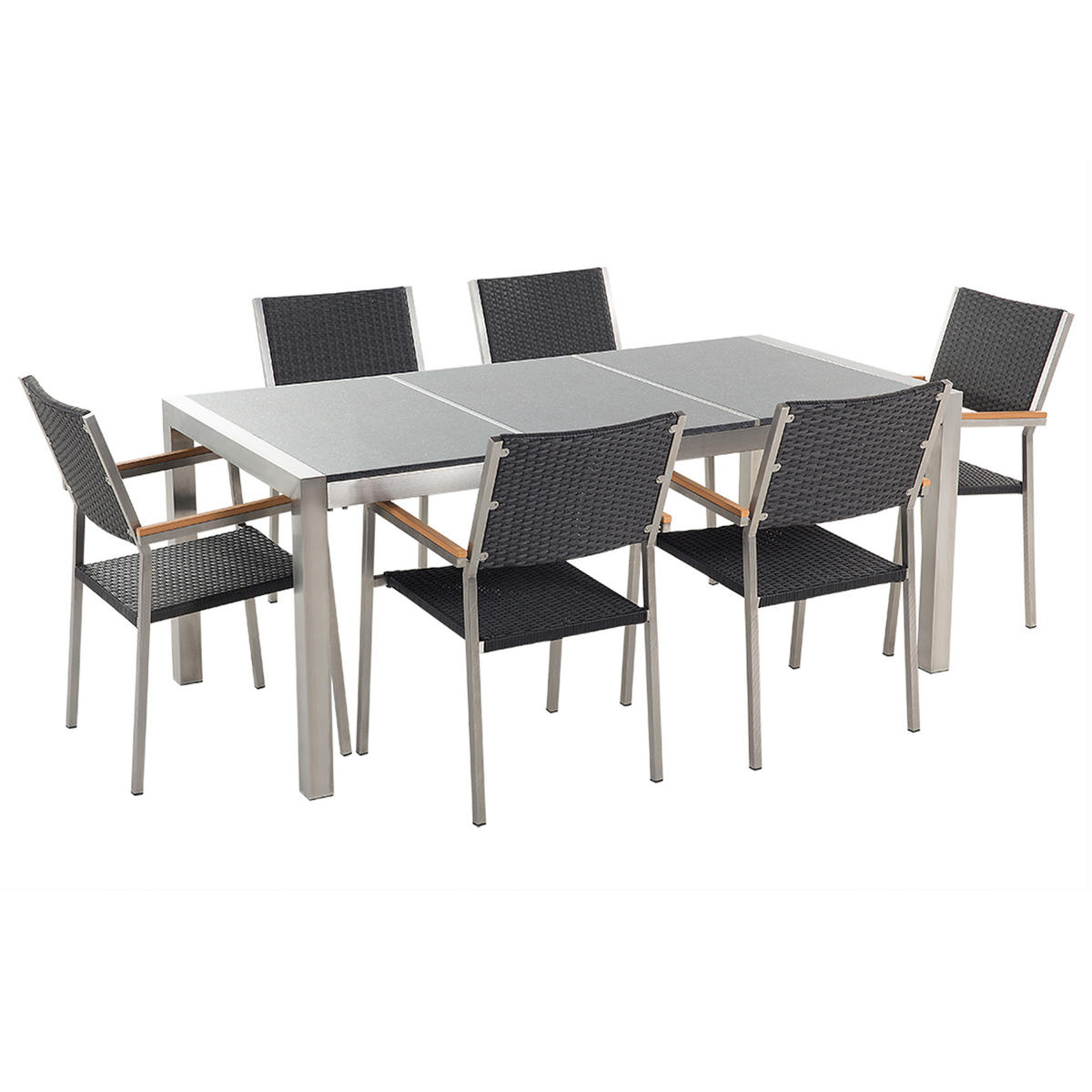 GARTENMÖBEL SET 6-Sitzer Granit grau poliert Rattan Grosseto - Silberfarben/Schwarz, Metall - Beliani