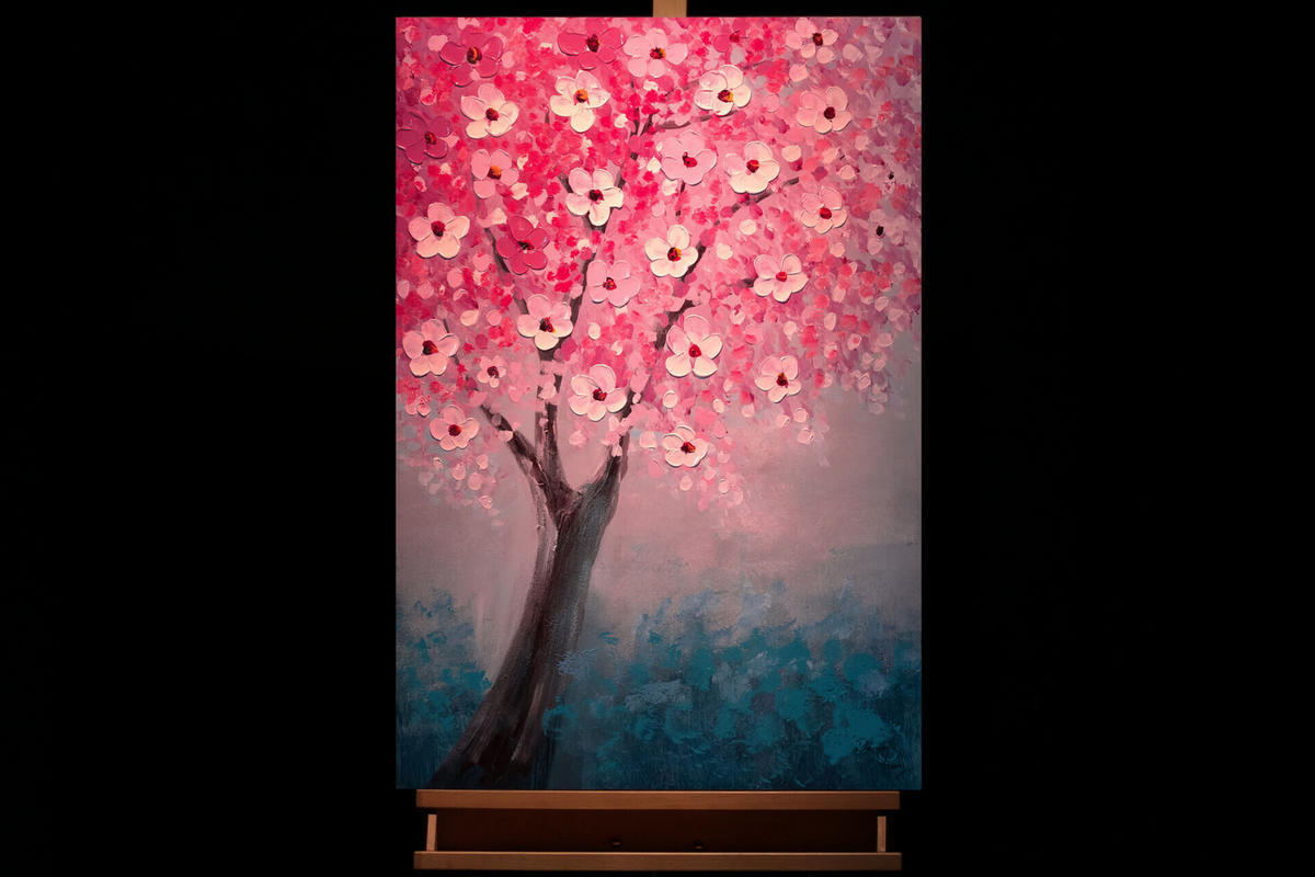 ACRYLBILD HANDGEMALT 60/90 cm - Blau/Pink, Holz/Textil (60/90cm) - KUNSTLOFT