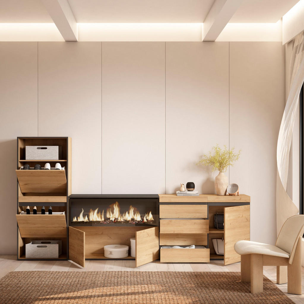 Thumbnail - Skraut Home Schuhkipper,, Eiche, Holzwerkstoff, Rechteckig, 274x145x35 cm, Garderobe, Schuhaufbewahrung, Schuhkipper