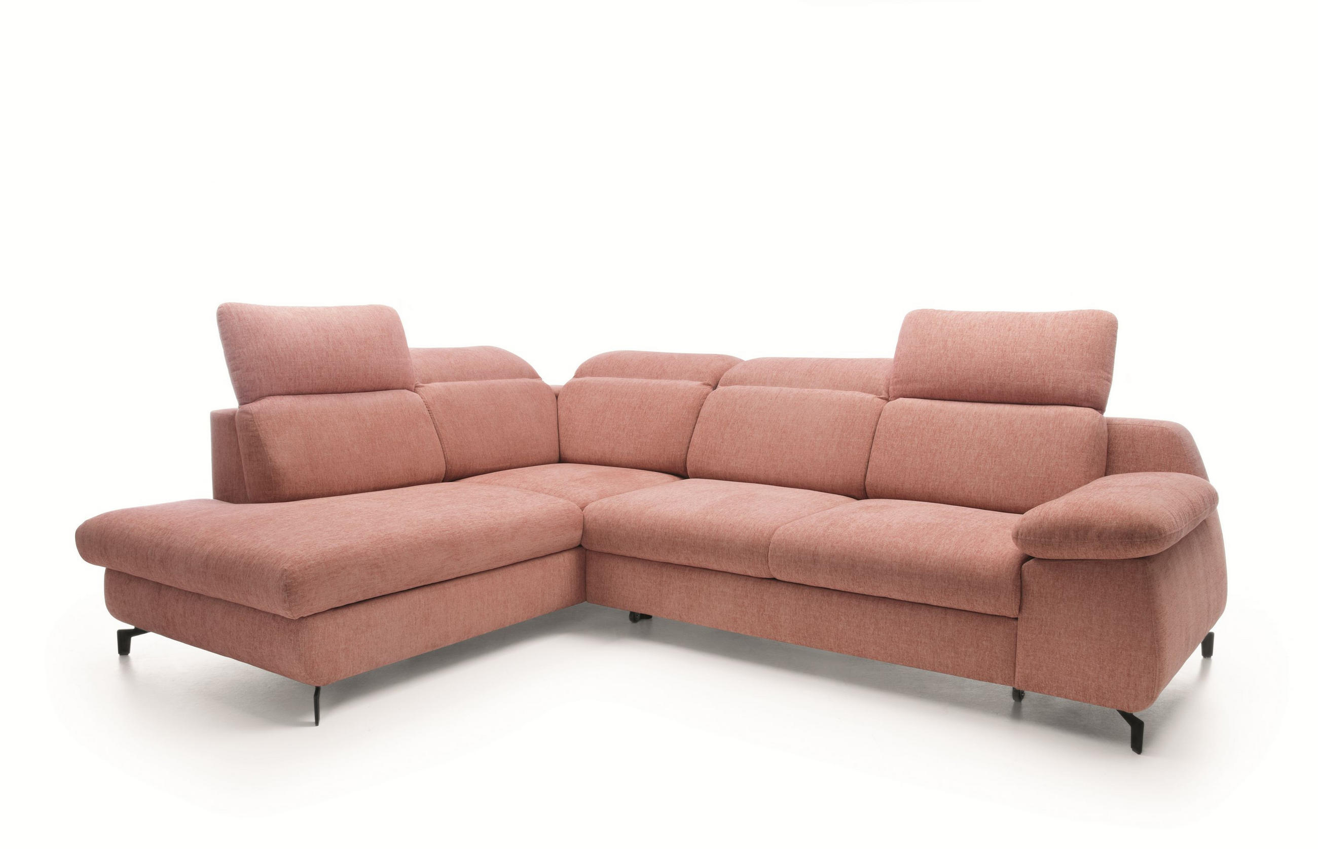 ECKSOFA BORA Rosa Velours-Stoff mit Schlaffunktion - Rosa, Holz (288/223cm) - MASSENO