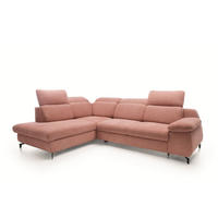ECKSOFA BORA Rosa Velours-Stoff mit Schlaffunktion - Rosa, Holz (288/223cm) - MASSENO
