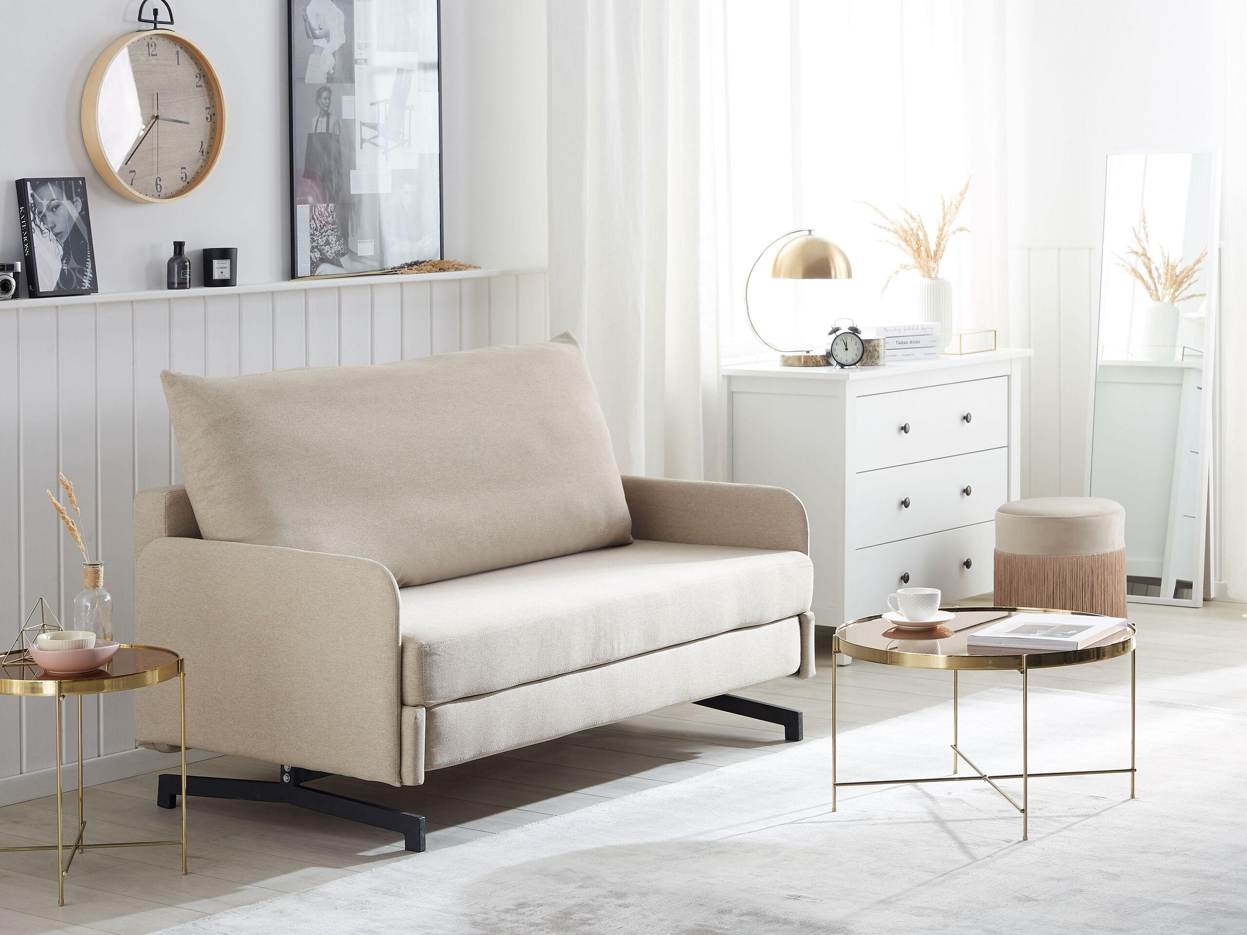 2-SITZER-SCHLAFSOFA Polyester Beige Belfast - Beige, Textil (147/68/80cm) - Beliani