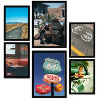 POSTER Set Mit 6 Route 66 Usa, Und Kultur A3 & A4 Schwarzer Rahmen - Schwarz, Papier (29/3cm) - Nacnic