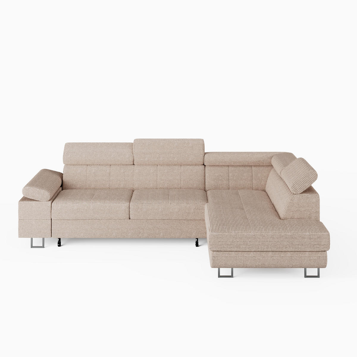 ECKSOFA CAROLINE Links Rosa Cord-Stoff L-Form Couch mit Schlaffunktion & Bettkasten - Chromfarben/Pink, Textil (253/190cm)