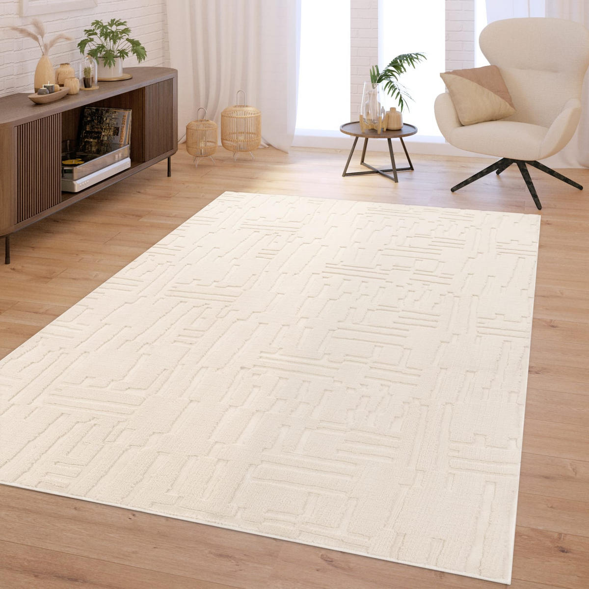 HOCHFLORTEPPICH Boho Creme 120 x 160 cm - Creme, Kunststoff (120/160cm) - TT Home