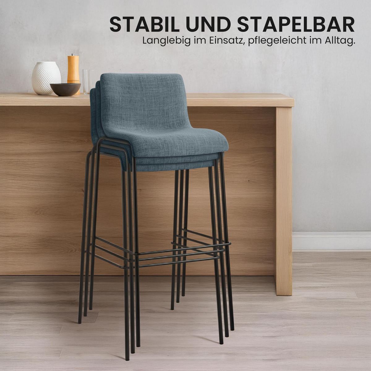 BARHOCKER Stoff Blau - Blau/Schwarz, Textil/Metall (43/100/48cm) - CLP