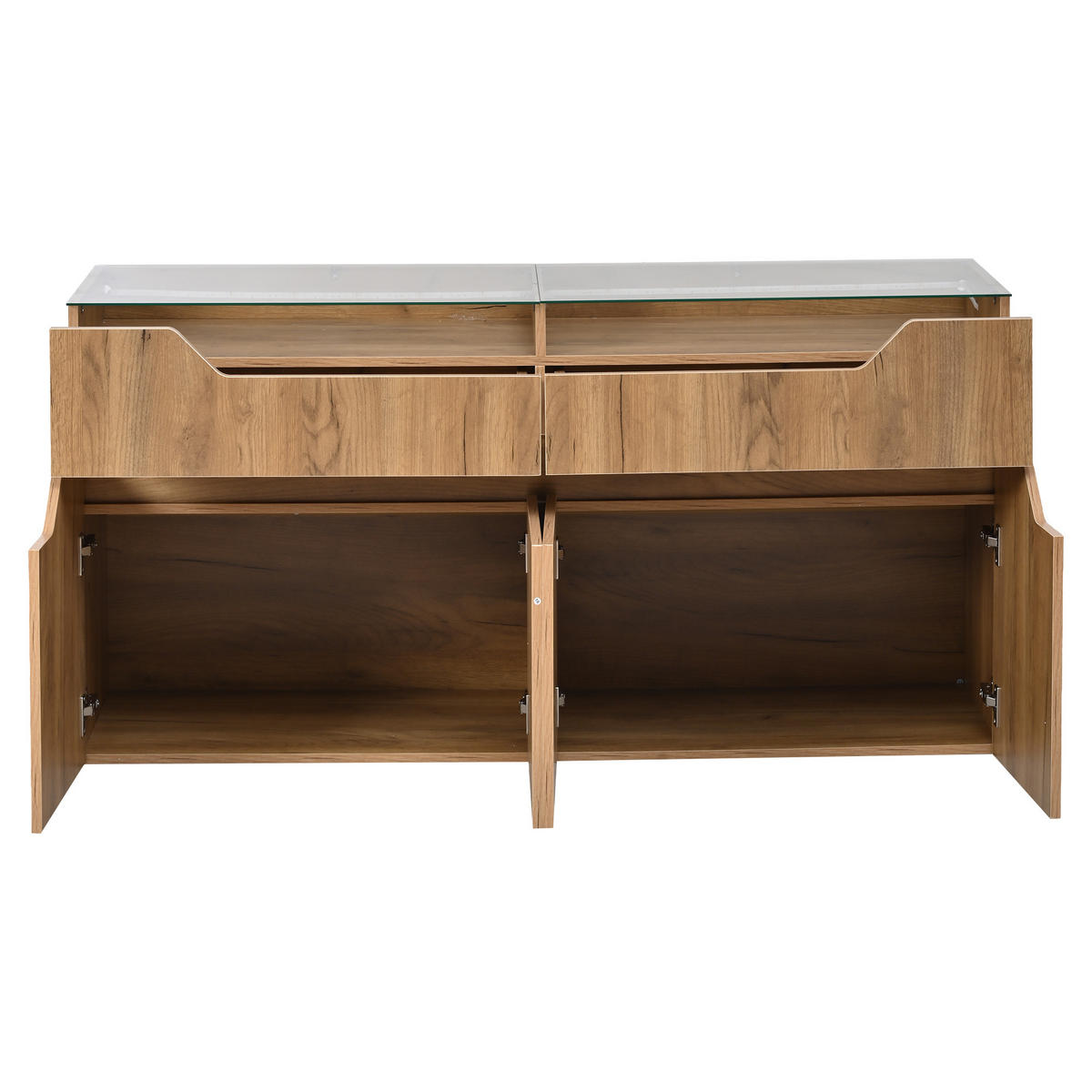 SIDEBOARD Naturholzoptik aus MDF mit gehärteter Glasplatte und App-gesteuerter USB-LED 140 × 40 × 70 cm - Naturfarben, Holzwerkstoff (140/70/40cm) - Luhomfu