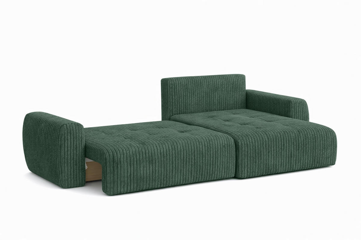 ECKSOFA Mit Schlaffunktion Und Bettkasten L-Form Ivo L, Cordstoff Poso, Grün, Rechts - Grün, Holz (250/142cm) - Kaiser Möbel