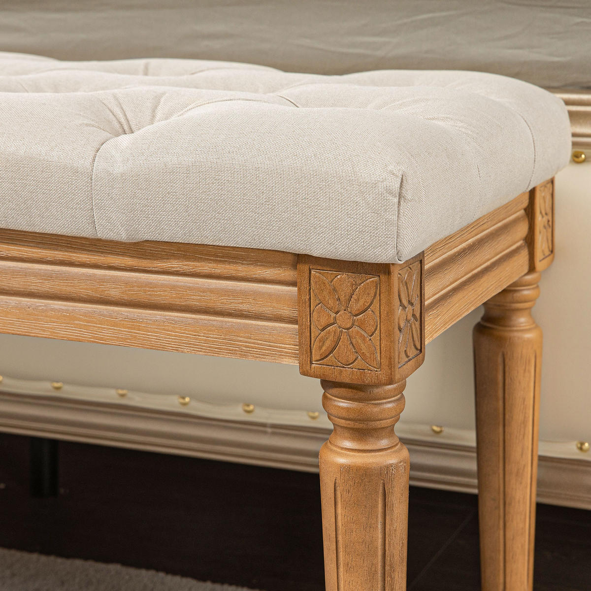SITZBANK, Polsterbank mit Leinenoptik, Holzbeine, Bettbank, 120 x 41 x 48 cm, Creme - Creme, Kunststoff (41/48/120cm) - HOMCOM