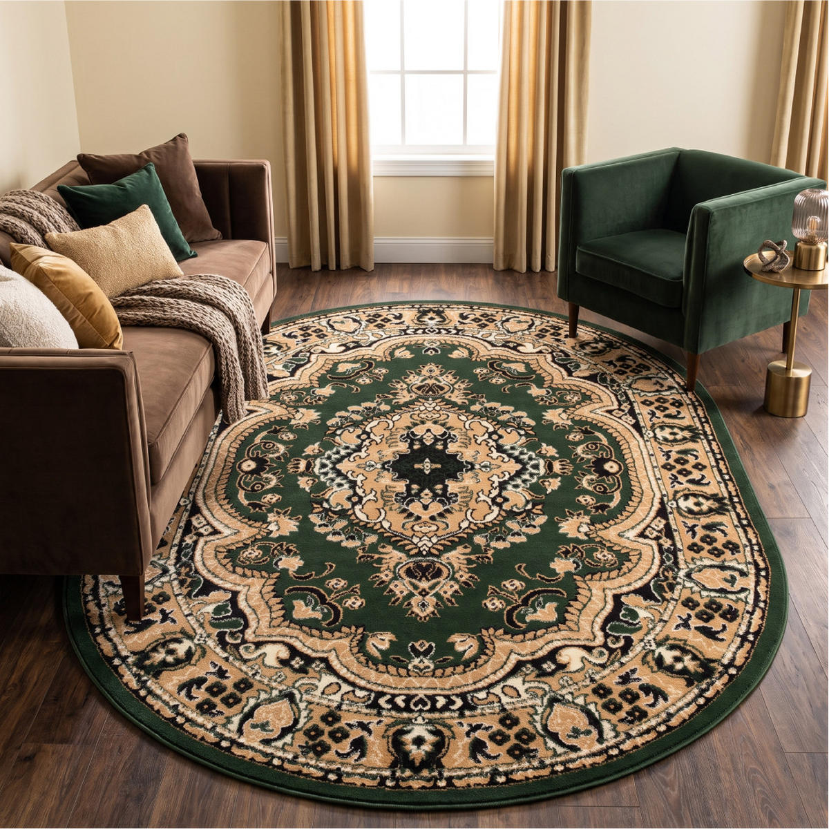 TEPPICH ATLAS oval grün medaillon 160/220 cm - Grün, Textil (160/220cm) - Tapiso