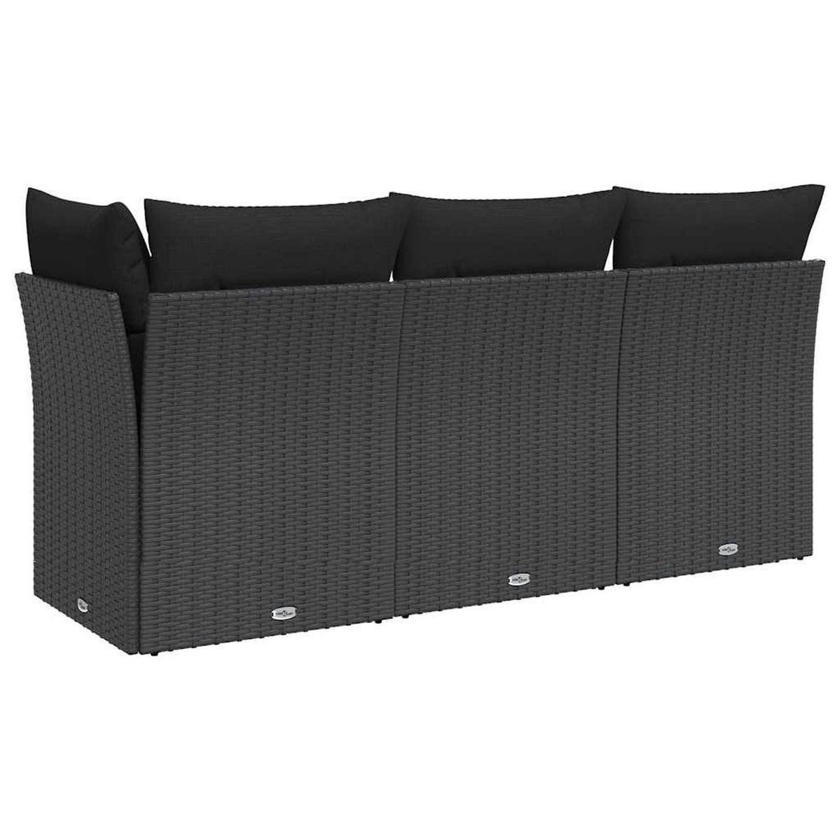LOUNGESOFA mit Kissen, 3-Sitzer, 172/62/69 cm, aus Poly Rattan, Schwarz - Schwarz, Kunststoff (62/69/172cm) - vidaXL