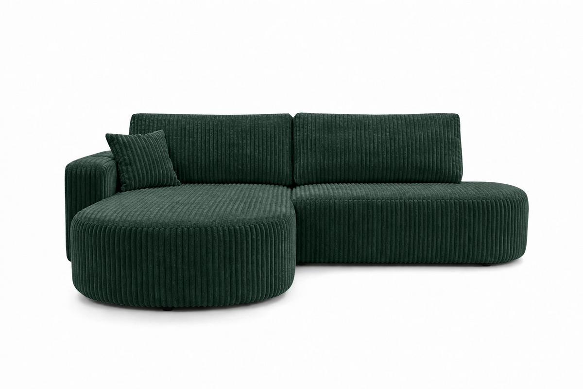 ECKSOFA Mit Schlaffunktion Und Bettkasten, Cordstoff Tilia, Grün, Links, ROUND ONE OPEN XL - Grün, Holz (262/175cm) - Kaiser Möbel