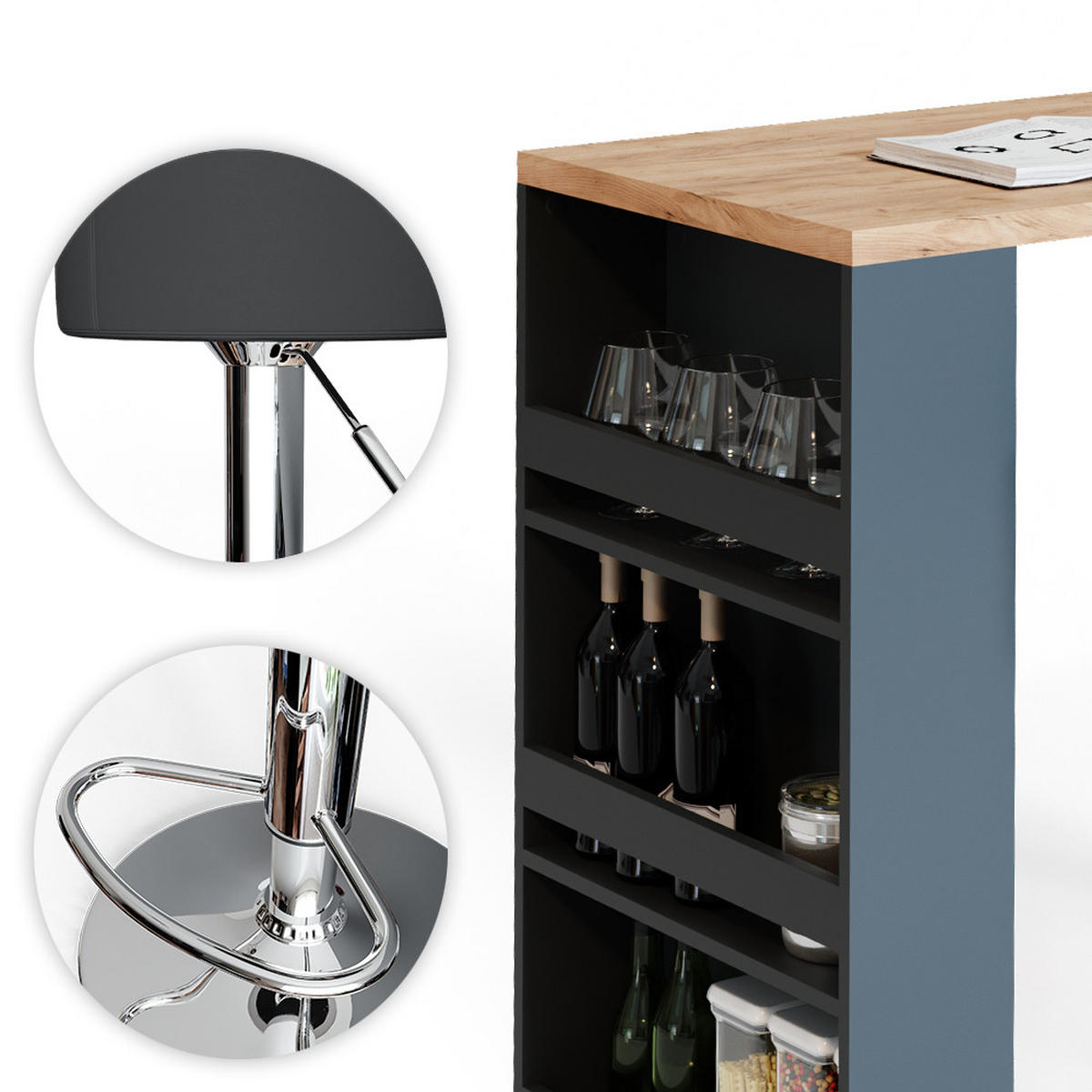 BARTISCH-SET Eiche 57 x 117 cm mit 2 Barhockern - Eichefarben, Holzwerkstoff (57/106/117cm) - Vicco