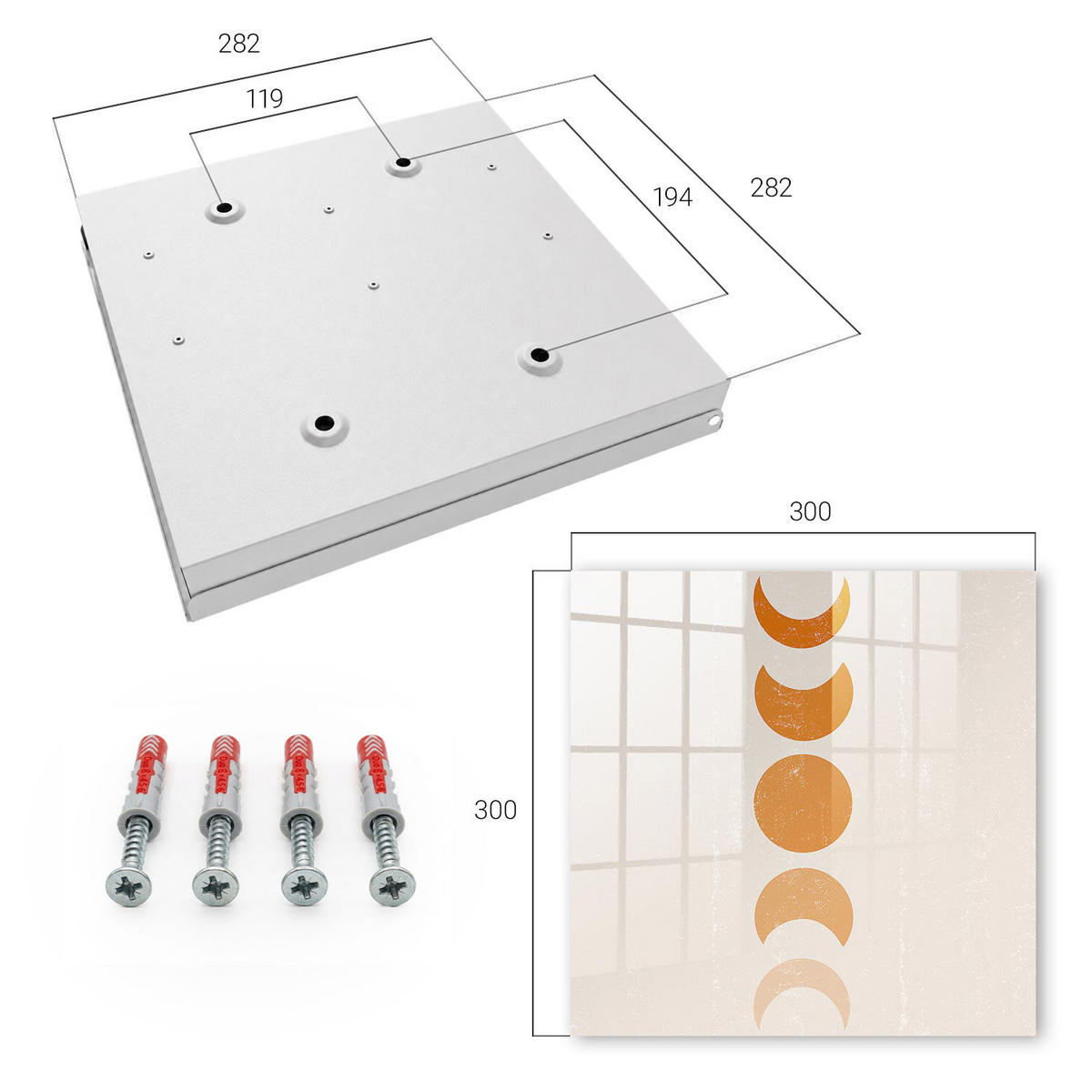 SCHLÜSSELBOX Weiß 30x30 cm – Türöffnung nach rechts - Mondphasen - Orange, Metall (30/30/5cm) - TULUP