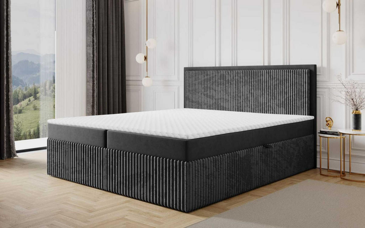 BOXBETT Hidis - Dunkelgrau, Holzwerkstoff/Textil (140/200cm) - Fun Möbel