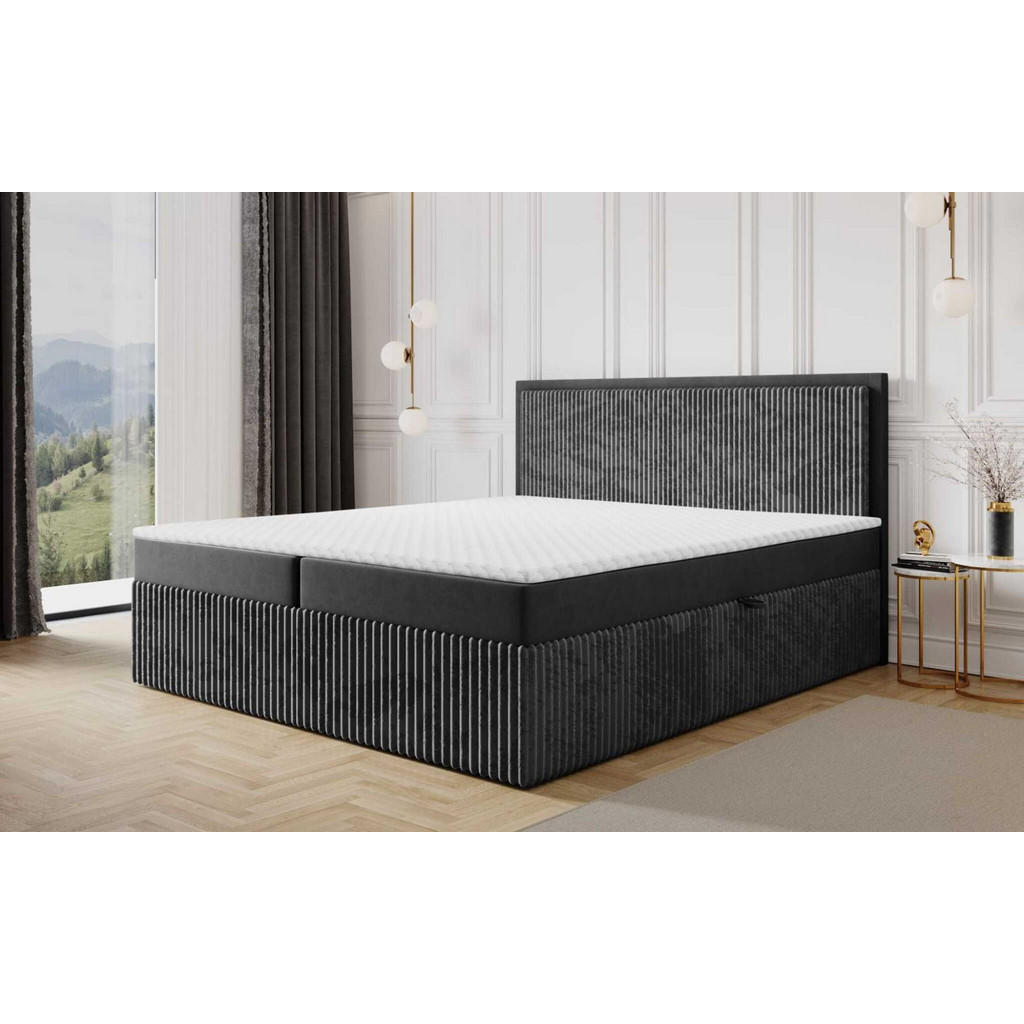 Thumbnail - Fun Möbel Boxbett, Dunkelgrau, Textil, 160x200 cm, Schlafzimmer, Betten, Boxspringbetten