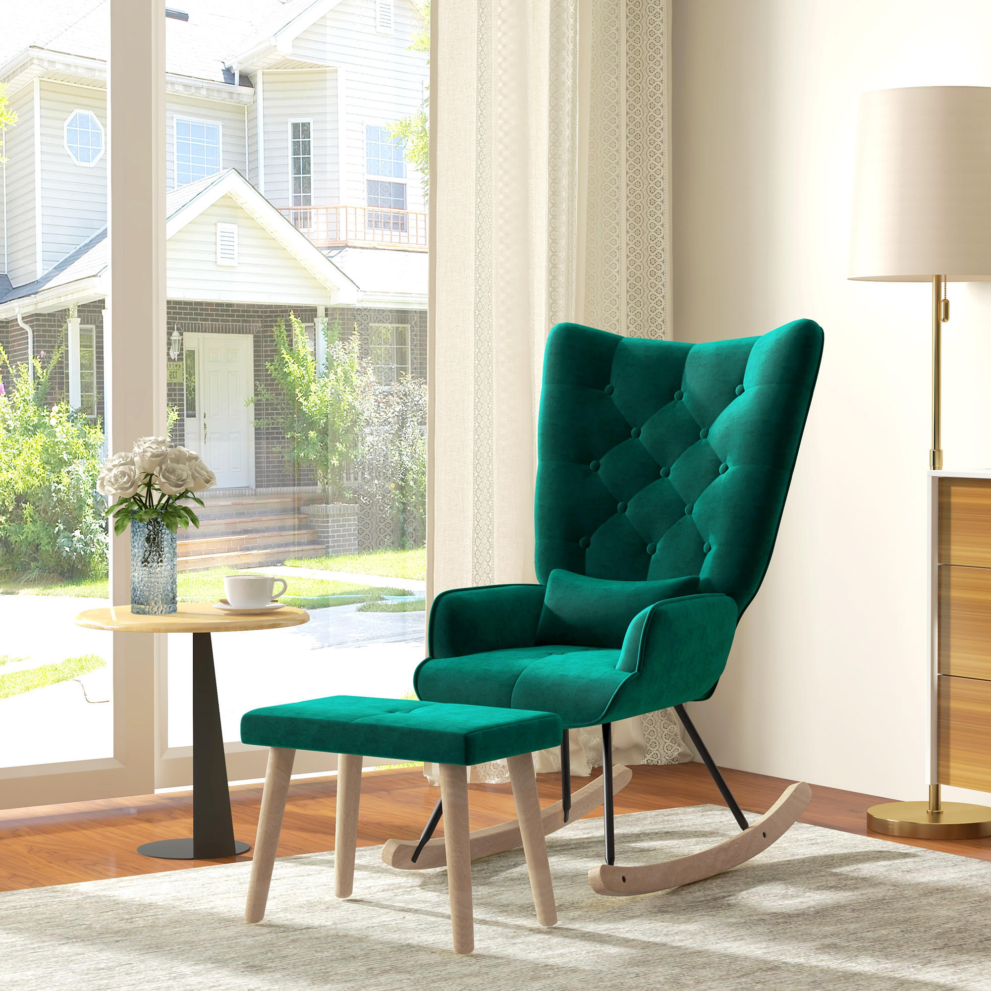 SCHAUKELSESSEL mit Hocker - Grün, Kunststoff (96/101/66cm) - HOMCOM