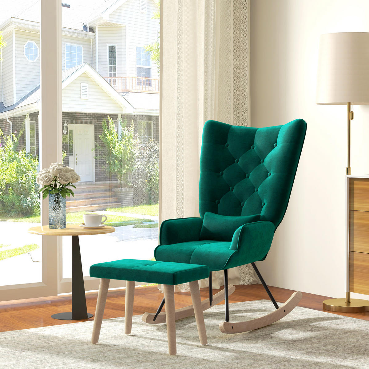 SCHAUKELSESSEL mit Hocker - Grün, Kunststoff (96/101/66cm) - HOMCOM