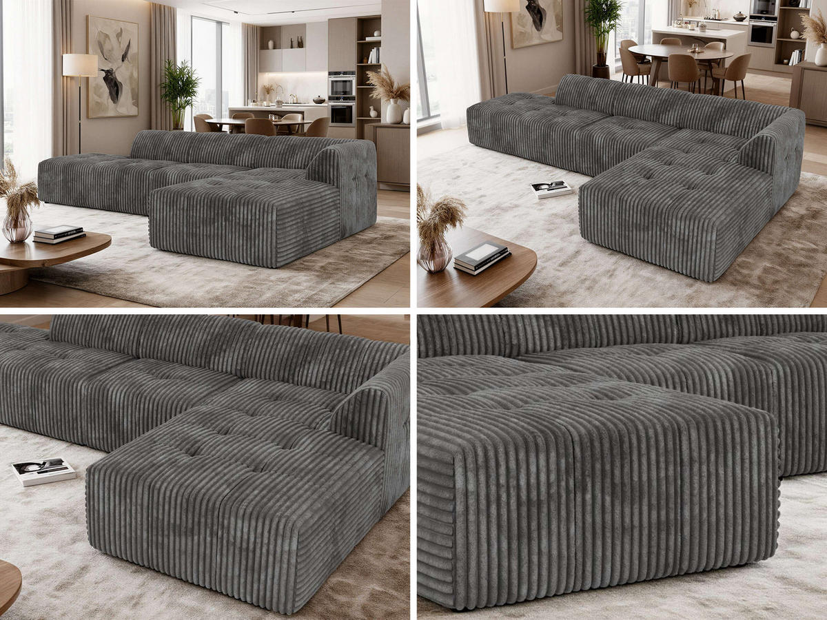 ROHOVÁ SEDAČKA GRIDA 3M L Šedá Manšestr - Pravá - šedá/černá, textil/plast (176/335cm) - MKS